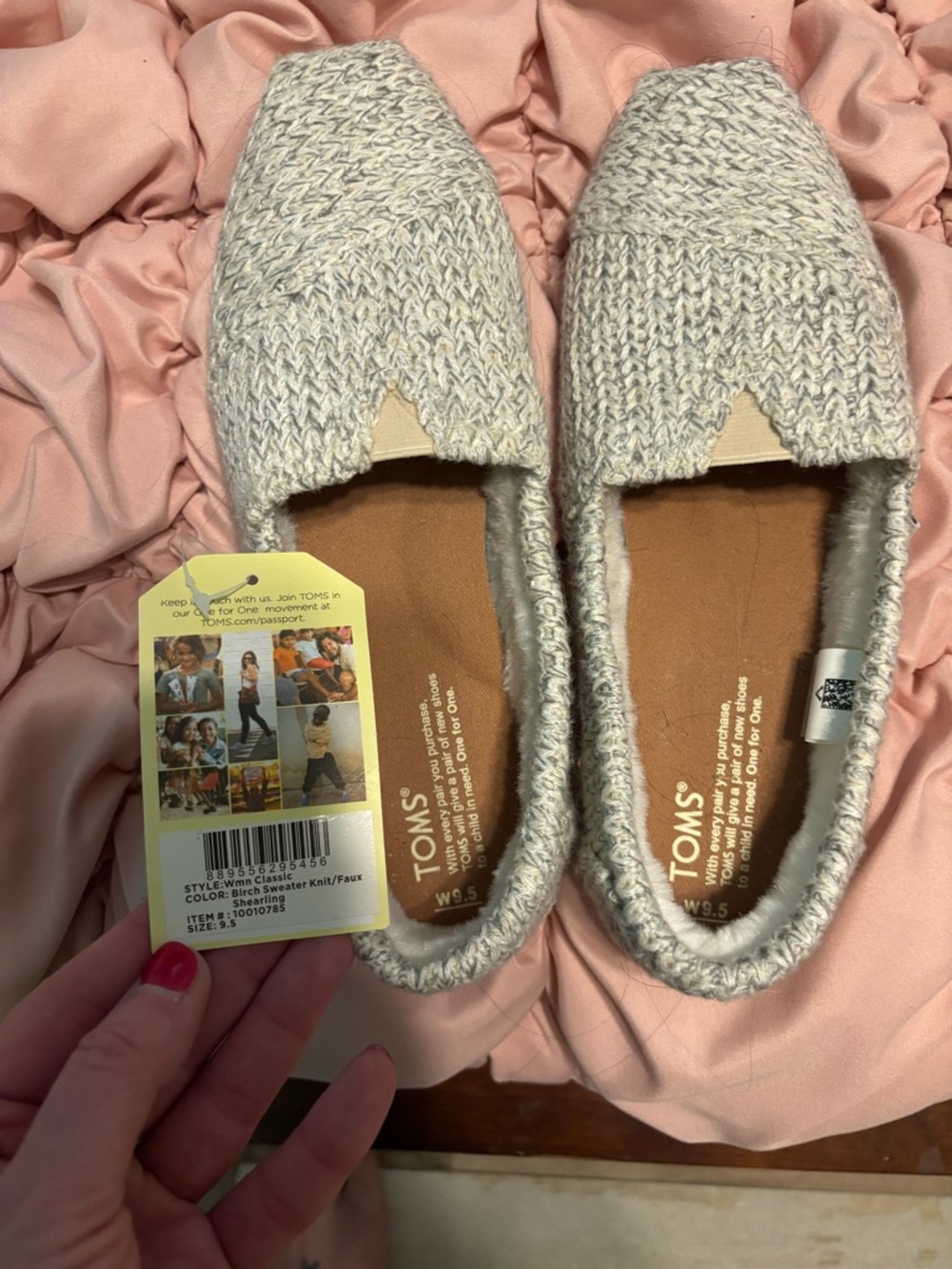 TOMS Knit Slip-On Flats in Cream and Tan
